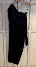 Reiss Elise Navy Blue Velvet Draped Shoulder Bodycon Dress Size 8