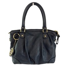 Gucci Sukey Guccissima Navy Leather Shoulder Tote Bag Gold Hardware GG Charm 
