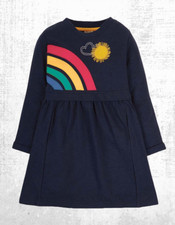 Ex Frugi Girl's Leia Loopback Winter Dress in Rainbow Applique (A Bit Defect)