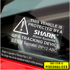 PERSONALISED Car,Van,Security Stickers-Shark Alarm Systems GPS Tracker Signs