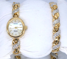 Sekonda Ladies Two Tone Gold & Silver Marcasite Watch & Bracelet Jewellery Set