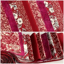 10 100% cotton fabric strips 2.5” x 42” jelly roll quilting floral claret wine C