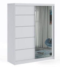 Modern Sliding Door Wardrobe with Mirror Optional Drawers 2 Hanging Rail