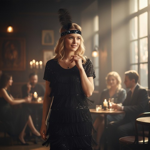 Black flapper headband 1920s - black,