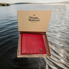Vivienne Westwood Red Leather Wallet/ Card Holder Silver Logo With Box & Cards