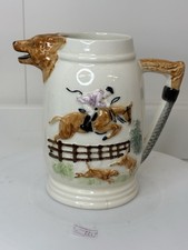 Vintage Portland Pottery PPC Jug Horse & Hounds Hunting 3D Fox Spout 1 Pint