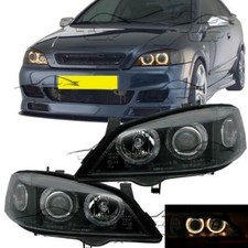 FARI ANTERIORI LED ANGEL EYES NERO PER OPEL ASTRA G 97-04 BERLINA COUPE FANALI