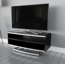 Contemporary Black Glass TV Stand,  Up to 50" - Open Shelving, Height Adjustable