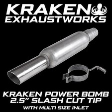 KRAKEN POWER BOMB 2.5" INCH SLASH CUT TIP UNIVERSAL SILENCER EXHAUST PIPE