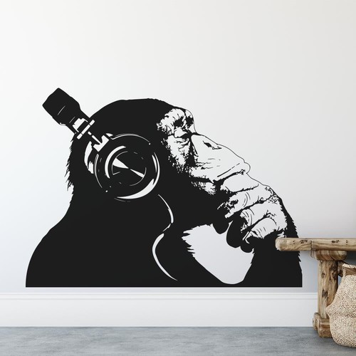 Banksy monkey headphones wall - monkey,