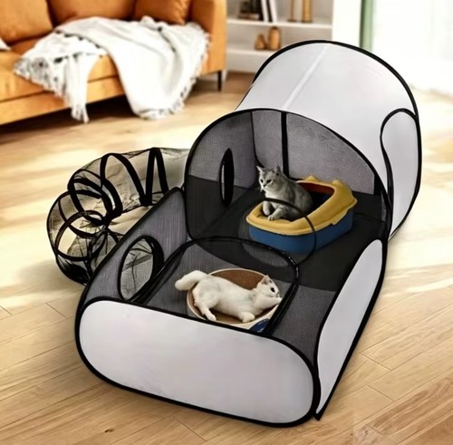 Foldable cat tent with tunnel - foldable,