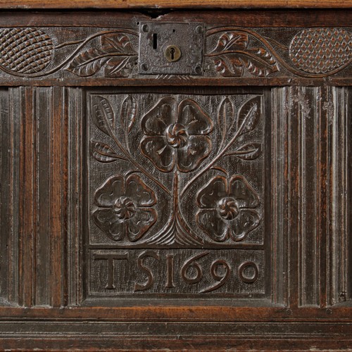Dated 1690 oak panelled chest - 1690,