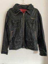 Superdry Men's Brad Jacket Black Leather Original Red Label Vintage - Size Large