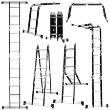 Excel Heavy Duty 12 Tread Steel Multi Purpose Combination Ladder Black Platform
