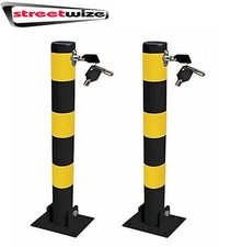 2 X Round Heavy Duty Folding Bolt Down Security Parking Post Bollard Driveway 
