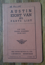 AUSTIN EIGHT VAN  ( AV.1) PARTS LIST FOR VANS CHASSIS NUMBERED from 59527 1946