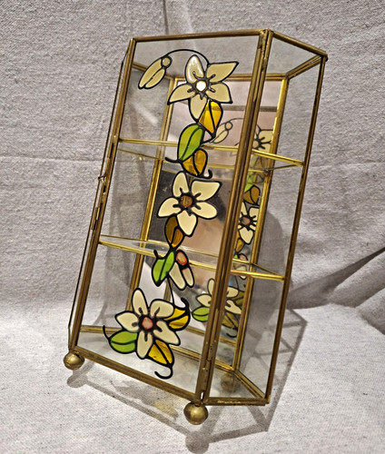Vintage brass glass curio - vintage,