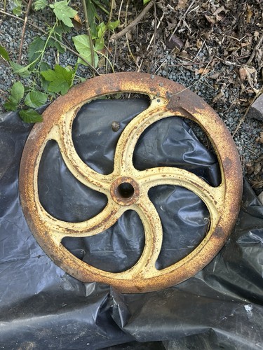 Cast iron vintage pulley wheel - iron,