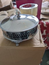 Electroplated Silver Butter Dish With Removable Blue Glass Dish