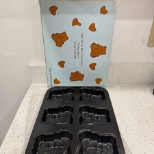 Teddy Bear Baking Pan Charcoal Gray Tin 6 Single 4" Mold Cakes ABC Distribution