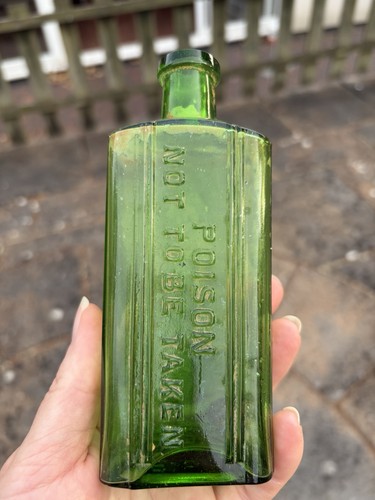 Antique green glass poison - antique,