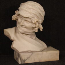 Marble Signed Statue Portrait Woman Xx Century Sculpture Girl Bust