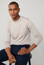 HACKETT Mens Merino Wool blend Crew Neck stone beige Jumper size XL New 