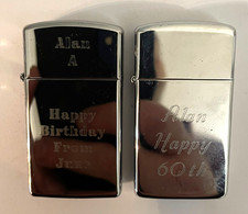 2 x SLIM ZIPPO LIGHTER - 2000 & 2015 HIGH POLISH Chrome UNFIRED