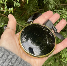 Vintage Scrying Mirror Round Brass Frame Occult Black Convex Glass Witchcraft