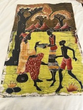 African Batik Fabric Wall Hanging, Beautiful Colors, Signed By The Artist. New.