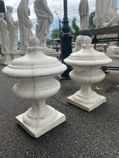 Pair of finials cast stone white urns gate pier caps finial lidded Urn Toppers