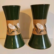 Pair of vintage Daisy flower green ceramic vases - Lovatt Langley?