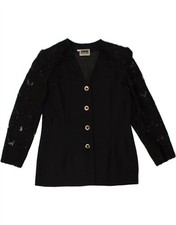 LUISA SPAGNOLI Womens 4 Button Blazer Jacket IT 46 Large Black Virgin Wool BA15