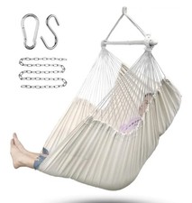 Hammock Chair Hanging Rope Swing XXL Max 500lbs 70in Large Beige NEW