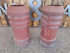 A Reclaimed Pair of Clay Ruabon Red Louvered Chimney Pots - 30 Inches