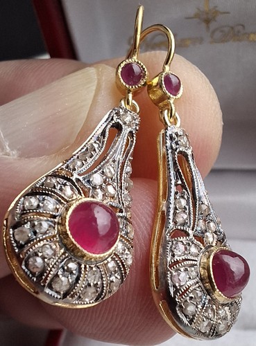 Silver gilt earrings cabochon - silver,