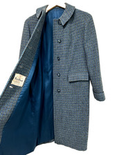S/M Vtg 50s 60s Harris Tweed Handwoven Blue Gray Plaid Scottish Wool Jacket Coat