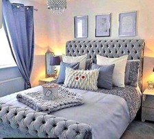 WINDSOR BEDS CHESTERFIELD CRUSHED VELVET SLEIGH BED FRAME FABRIC UPHOLSTERED