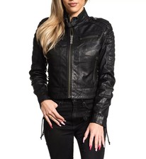 AFFLICTION Leather BLACKTAIL WOMEN'S JACKET Black Biker MMA
