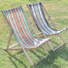 Pair 1970s Vintage Deck Chairs