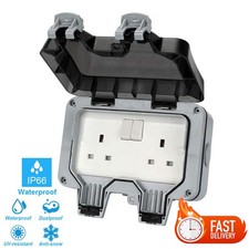 Outdoor 13A 2 Gang Storm Switched Twin Double Socket Outside  IP66 Waterproof uk