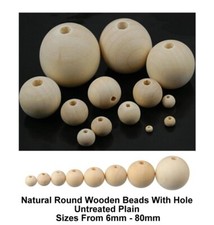 Natural Round Wooden Beads Balls Untreated Plain Wood Hole (6mm-80mm)