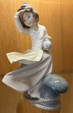 Vintage Nao Porcelain Figure ~ Girl By The Sea Mooring Harbour in Perfect Cond