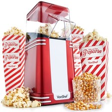 VonShef Popcorn Machine Retro 1200W - One Touch Popcorn Maker with 6 Boxes - Red