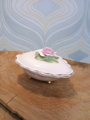 Pink trinket dish with flower - trinket,