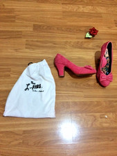 Miss L Fire pink suede,rhinestone shoes! bows! rockabilly,pin up,1940's,1950's!