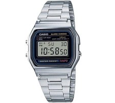 CASIO Men's Watch A-158W Chain Digital Silver Alarm Bracelet Unisex - Warranty