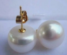 HUGE AAAAA 11-12MM south sea real natural White Stud pearl earrings 14K GOLD