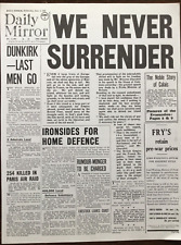 WW2 1940 NEWSPAPER/POSTER (2 SIDED)”AND WE SHALL NEVER SURRENDER” ICONIC SPEECH