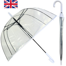 Large Dome Umbrella Clear See Through Handle Transparent Walking Brolly Ladies